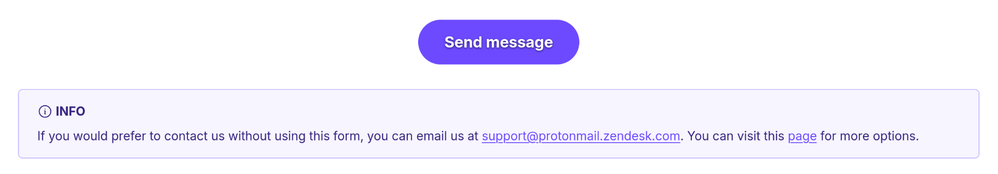 screen show of page showing support email address