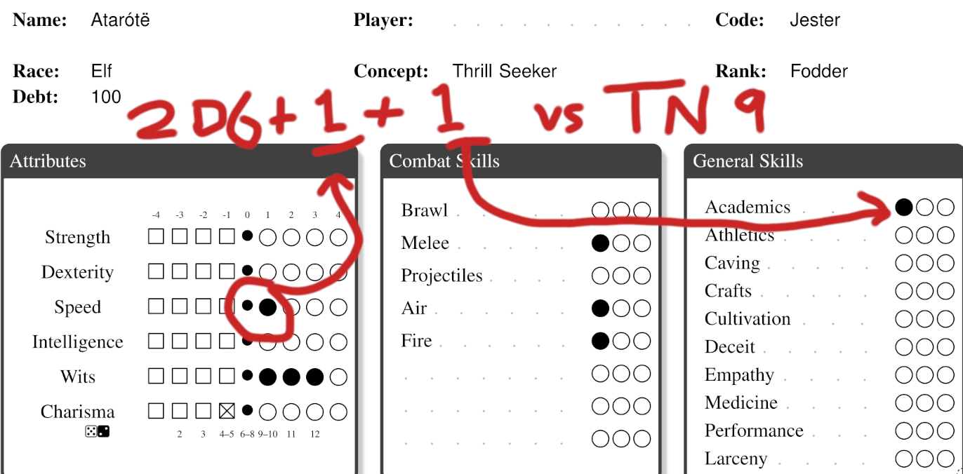 Example of a simple action in BIND, with character sheet guide