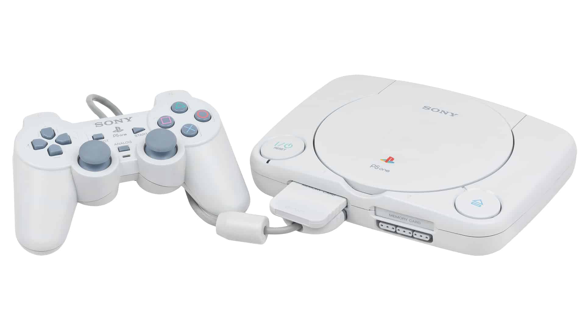 PSone console with controller and memory card connected