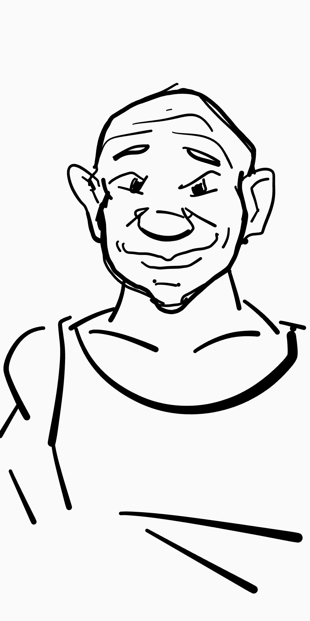 A badly done line cartoon that might look like Vin Diesel if you bought him on Temu