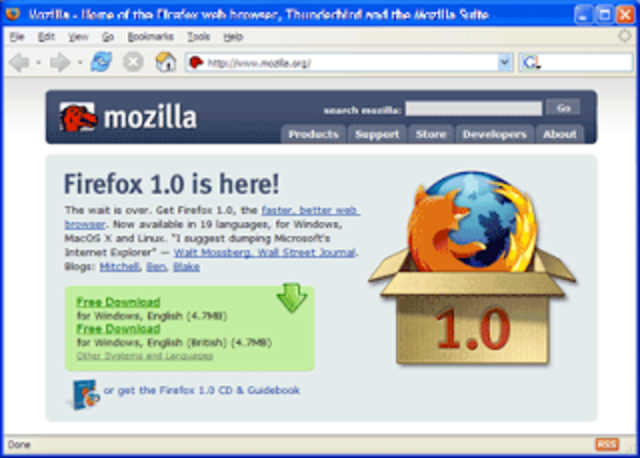 image of Firefox web browser 1.0 from 2004 using image icon buttons