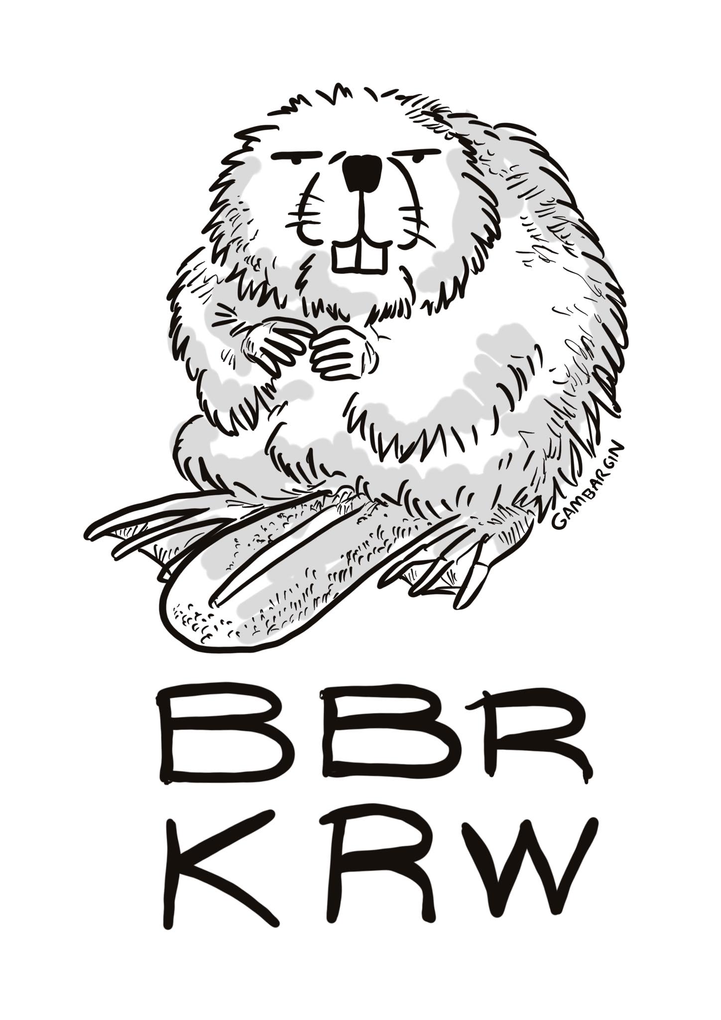 Drawing of Bóbr with caption BBR KRW meant to represent Bóbr Kurwa meme
